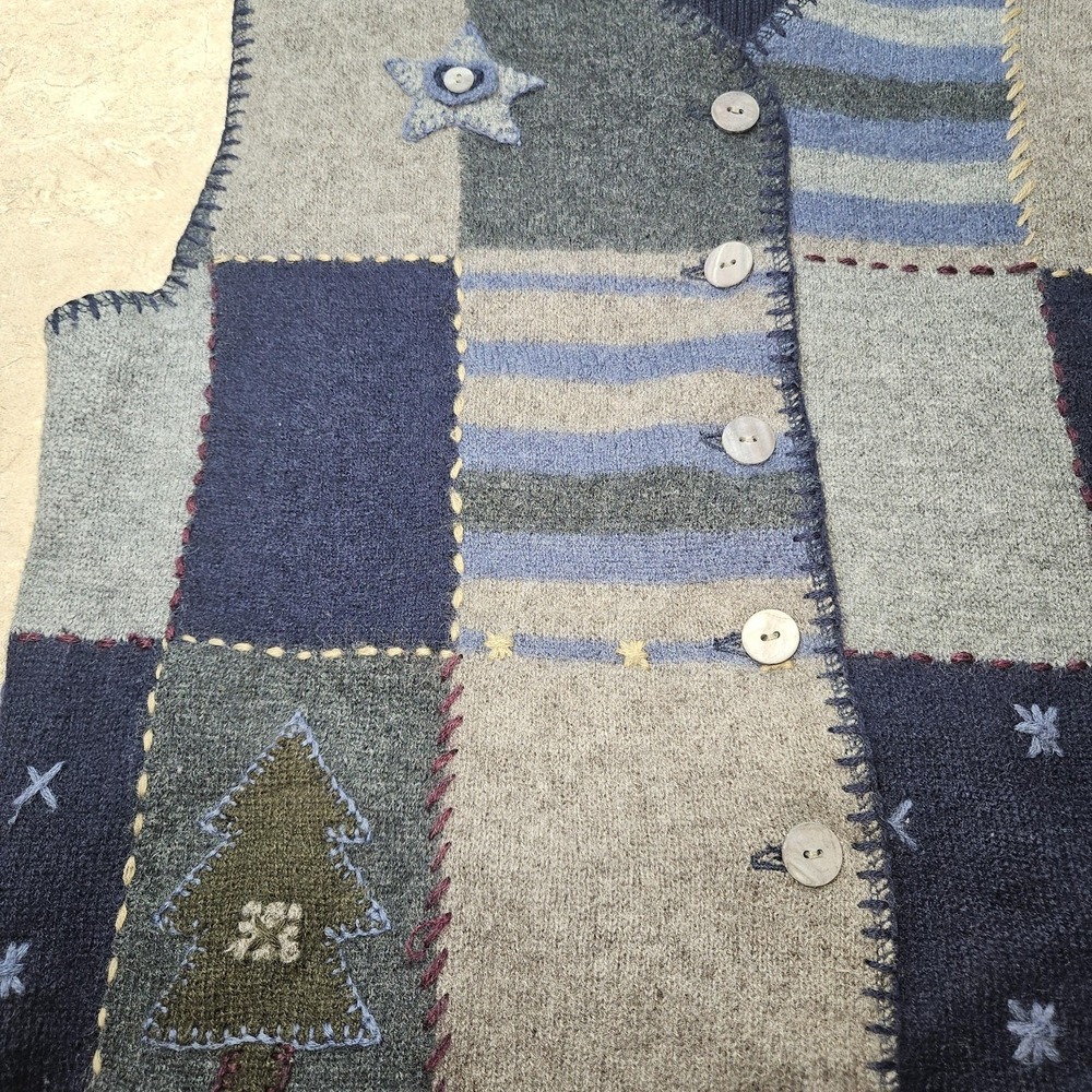 VTG Woolrich Sweater Vest Women L Navy Wool Patchwork 90s Cabincore Grandmacore - Picture 7 of 13